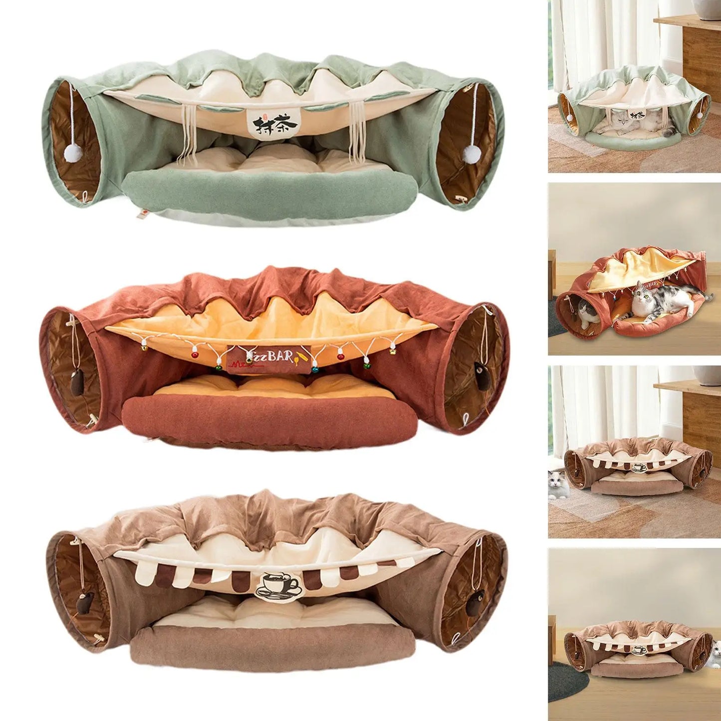 Bunny Tunnel Bed Cat Activity Center Kitty Training Hideout Foldable Soft Cats Tunnel Tubes Toys for Indoor Small Animals