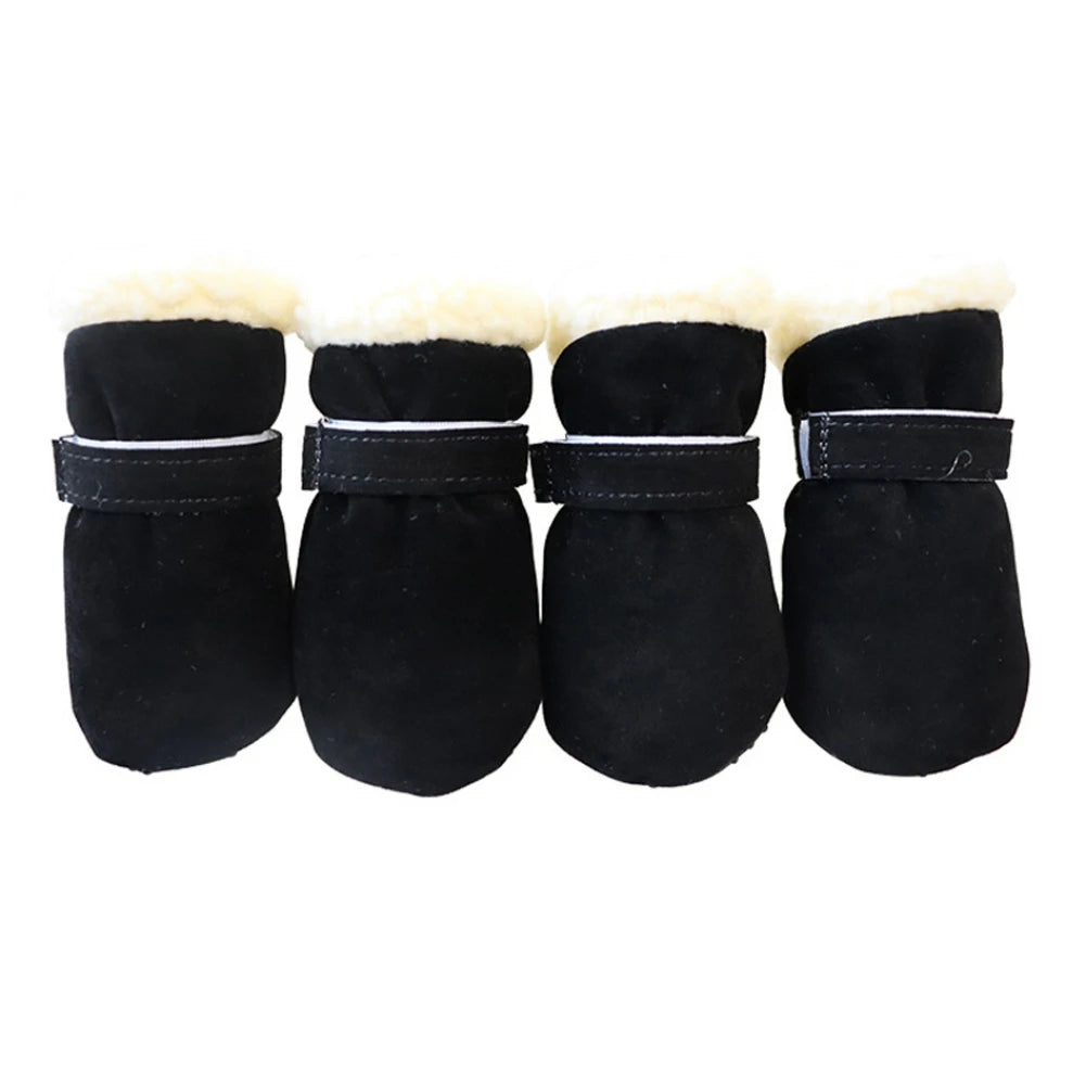 4Pcs Pet Dog Snow Boots Autumn Winter Warm Plush Dog Shoes for Small Medium Dog Cats S-XL Soft with Non-Slip Soles