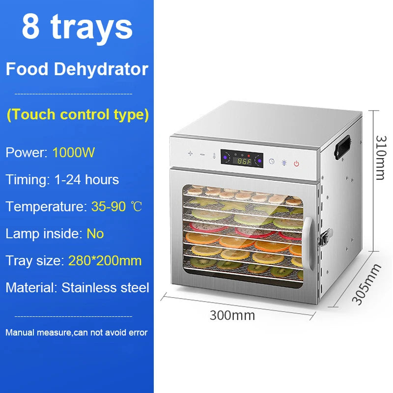 6/8 Layers Stainless Steel Food Dehydrator Digital Temperature Control Fruits Vegetables Air Drying Machine Snacks Meat Dryer EU