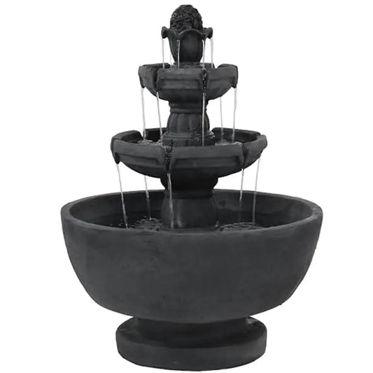 34" 3-Tier Outdoor Water Fountain Waterfall Feature Patio Yard or Lawn Resin Material Relaxing Sounds Easy Setup Dark Gray