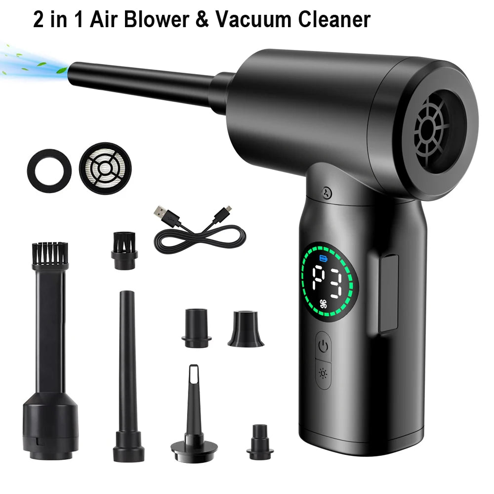 7500mAh Portable Compressed Air Duster 2 in 1 Air Blower & Vacuum Cleaner Cordless Duster Blower for Keyboard Computer Cleaning