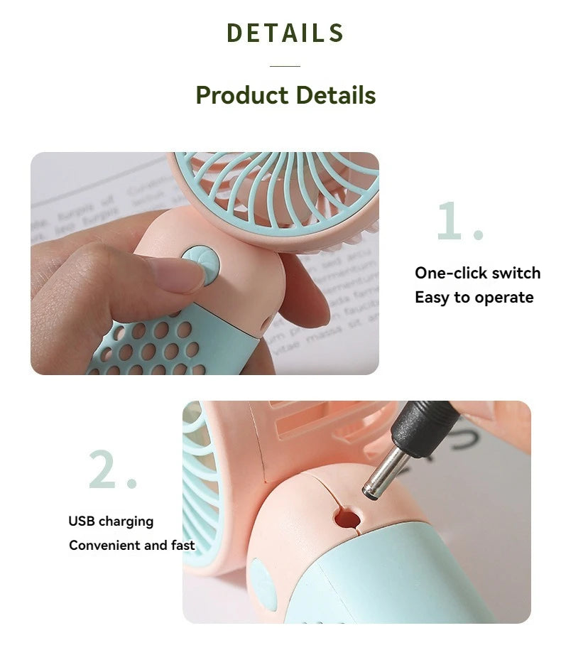 2024 New Handheld Charging Fan Cartoon Cute Small Student Charging Small Fan Portable Mini USB Fan Mini Pocket