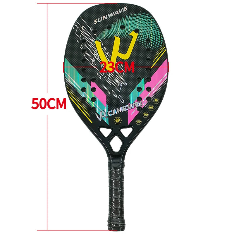 Camewin 3K Beach Tennis Racket Full Carbon Fiber Rough Surface Outdoor Sports Racket For Men Women Adult Senior Player 2024 New