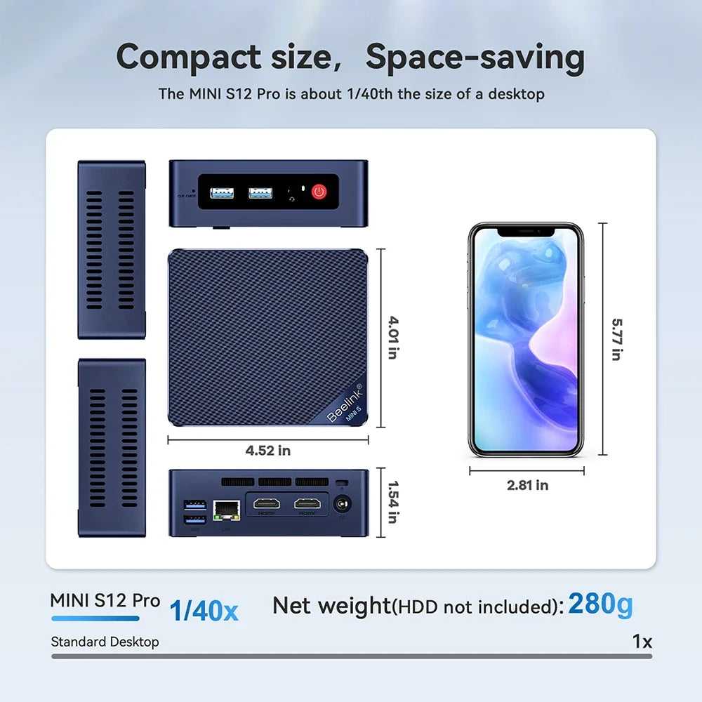 Beelink Mini S12 Pro Alder Lake N100 MINI PC DDR4 16GB 500GB WIFI6 BT5.2 Gamer Computer MINI S N5095 8GB 128GB EQ13 N200 Minipc