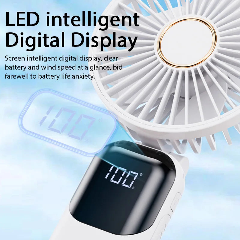 20000mAh Handheld Electric Fan Rechargeable Portable Fan Desktop Mini fan 5 Speeds Foldable Digital Display Air Cooler Camping