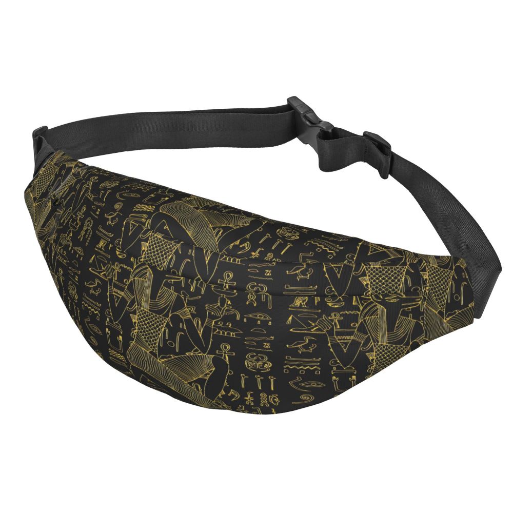 Ancient Gold Pharaoh Egypt King Tut Fanny Bag Custom Egyptian Hieroglyphic Sling Crossbody Waist Pack Hiking Phone Money Pouch