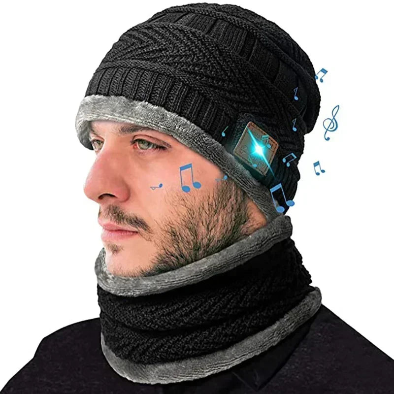 5.0 Headset Headband Warm Music Hat with Soft Scarf Microphone 2in1 for Handsfree Call Outdoor Sport Cap Gifts Winter Bluetooth