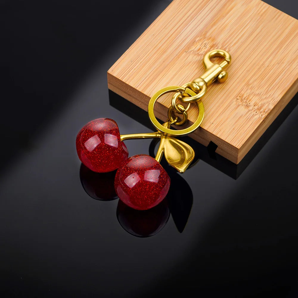 Cherry Charm Handbag Pendant Keychain for Women's Exquisite Internet-famous Crystal Cherry Bag Accessories High-Grade Pendant