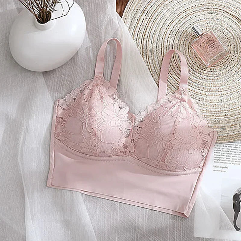 3pcs Ice Silk Seamless Lace Bra No Steel Ring Comfortable Large Size Bra vest bra Gather Anti Sagging Underwear