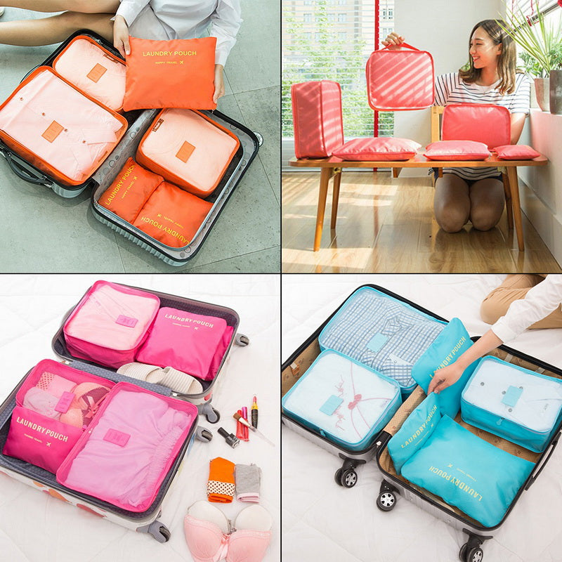 6 Pcs/Set Pink/Blue/Grey Travel Storage Bag Large Capacity Waterproof Luggage Clothing Underwear Storage Bag Bag With Zipper