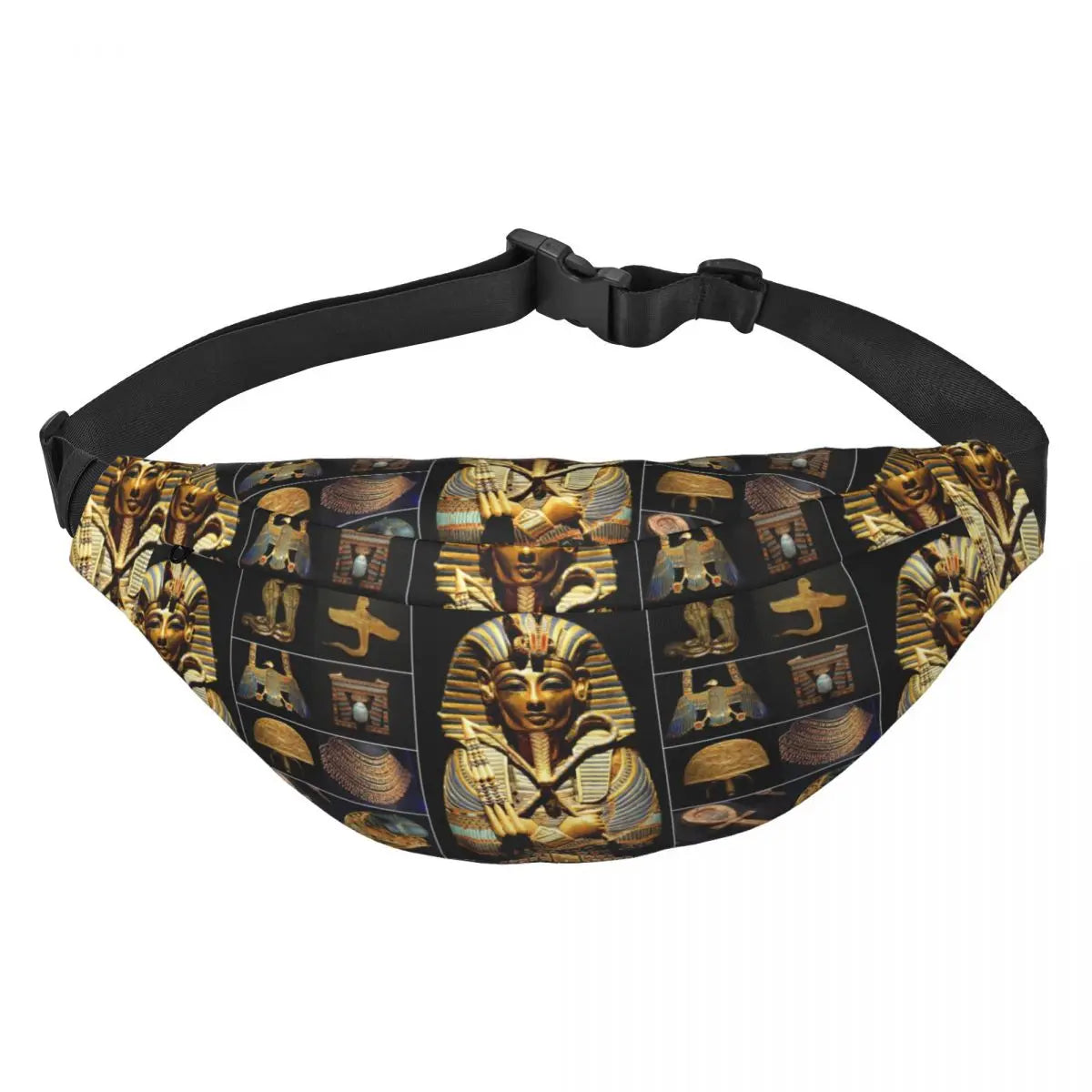 Ancient Gold Pharaoh Egypt King Tut Fanny Bag Custom Egyptian Hieroglyphic Sling Crossbody Waist Pack Hiking Phone Money Pouch