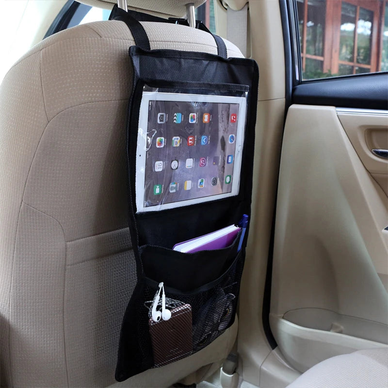 Car Back Seat Organiser Travel Tablet Storage Bag with Touch Screen Tablet Holder Automatic Storage Pocket Protector for Travel