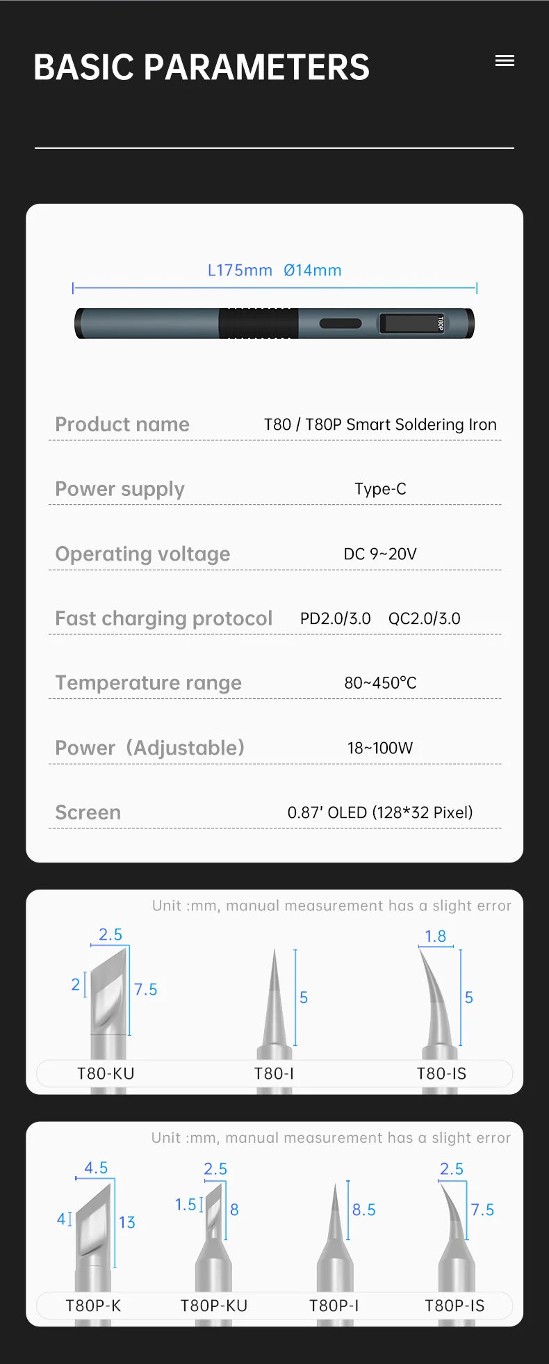 ALIENTEK T80 T80P Smart Soldering Iron PD 65W QC Adjustable Constant Temperature Portable Smart Soldering Iron Kit C245 Tools