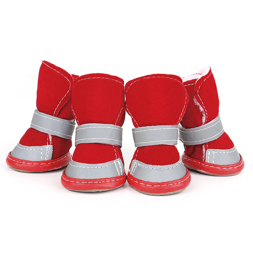 4pcs Pet Dog Shoes Warm Reflective Dog Boots Outdoor Pet Snow Boots Anti-slip Shoes Socks Footwear For Small Medium Dogs