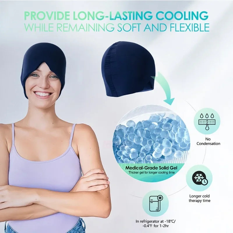 1Pcs Full Coverage Headache Relief Hat 360 Degree Hot Cold Migraine Therapy Cap Medical Solid Gel Release Pressure Head Massager