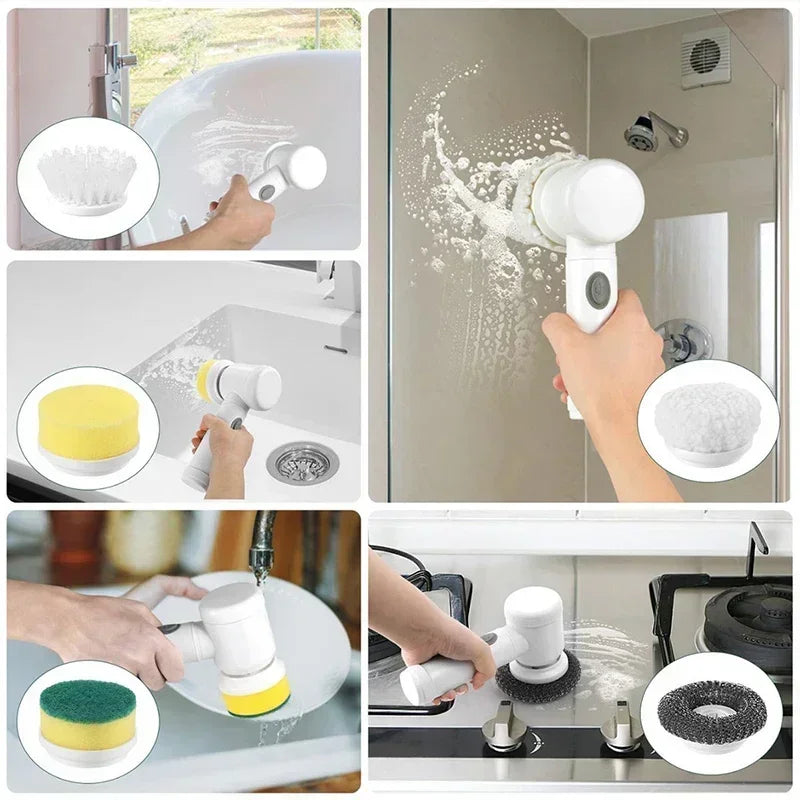 5 in1 Electric Spin Scrubber, Spin Scrubber with 5 Replaceable Brush Heads Bathroom Cleaning Brush,Power Electric Cleaning Brush