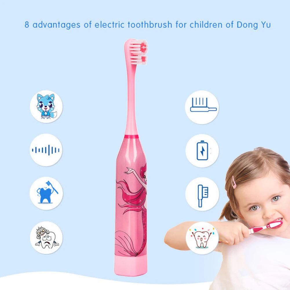 Children Electric Toothbrush with Replaceable Head Cartoon Automatic Electric Toothbrush Teeth Whitening Brush for Wash Supplies