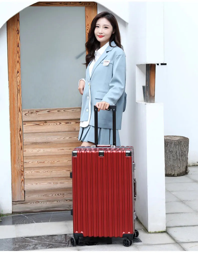 20inch 22inch 24inch 26inch Large Capacity Luggage Aluminum Frame Reinforced Anti-Collision Trolley Case Password Box Casual Suitcase Silent Wheel