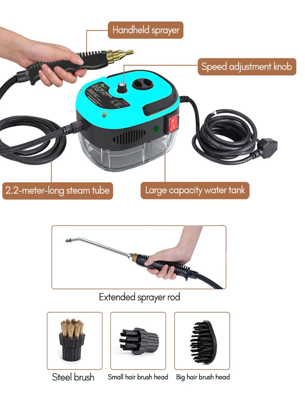 2500W Handheld Steam Cleaner High Pressure Steam Cleaner  High Temperature Steam Cleaner for Home Kitchen Car Steam Cleaning