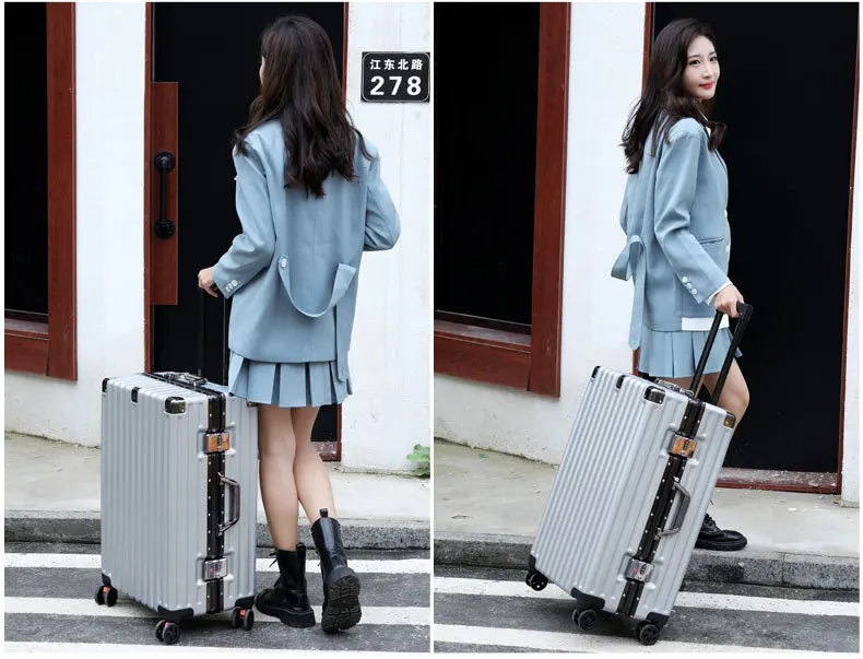 20inch 22inch 24inch 26inch Large Capacity Luggage Aluminum Frame Reinforced Anti-Collision Trolley Case Password Box Casual Suitcase Silent Wheel