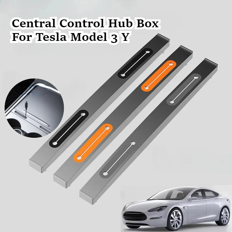 Central Control Hub Box for Tesla Model 3 Y Phone Charging Cable Clip Center Console Docking Station USB Hub Cable Organizer Box