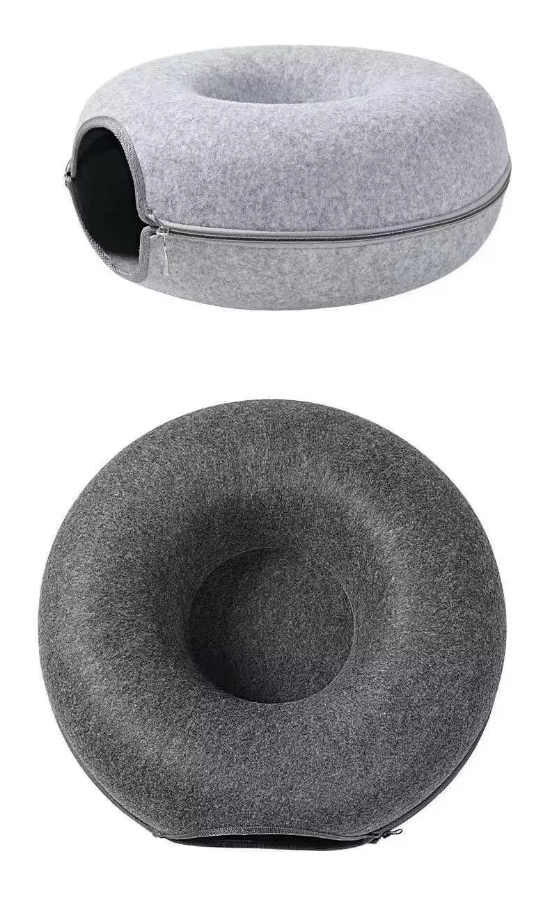 All Funny Donut Cat Bed Interactive Tunnel Pet Felt Indoor Toys Cats House Kitten Training Toy Cat Kennel Pets Supplies