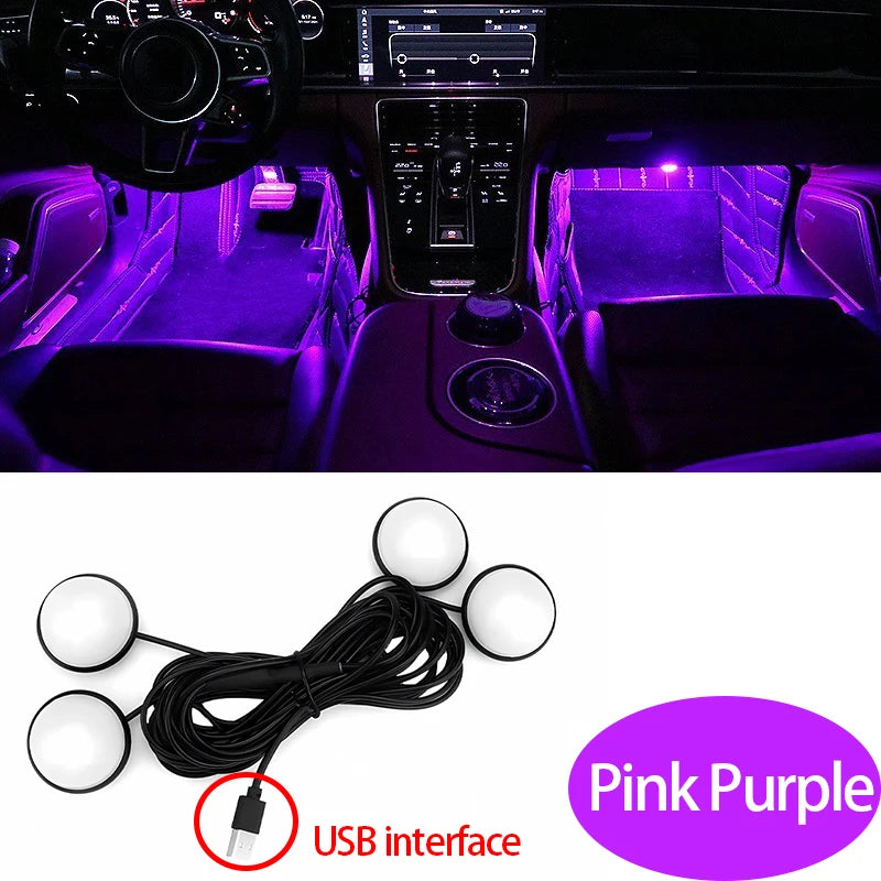 Car Foot Ambient Light Car Foot Lamp LED Foot Light Car Interior Atmosphere Backlight Mood Foot Light 4 In 1 RGB Decorative Lamp