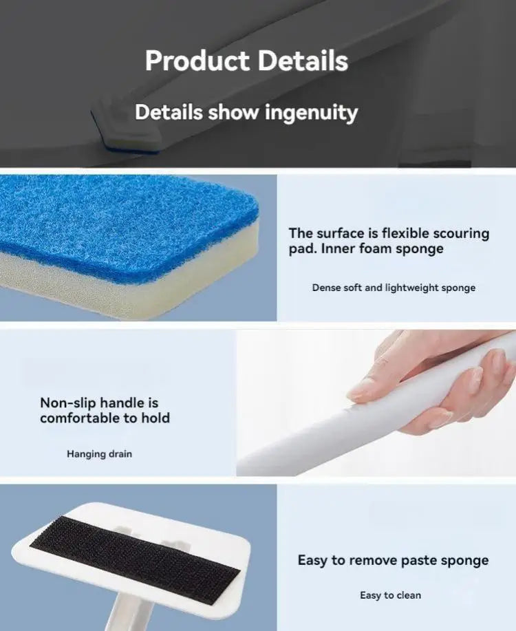 1set, Long Handle Multi-functional Bathroom Wall and Floor CleaningSponge -Removable Brush for Bathtubs, Ceramic Tiles, and Hous