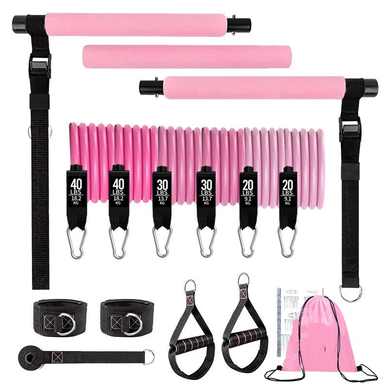 2 in 1 Upgraded Pilates Bar Kit with resistance band exercise bands Natural Latex Heavy-Duty Stainless Steel Yoga Pilates