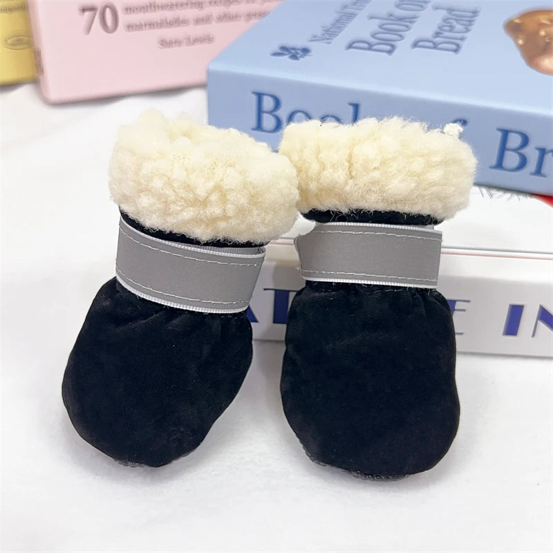 4Pcs/Lot Winter Thick Warm Dog Shoes Soft Plush Non-slip Waterproof Snow Boot Puppy Outdoor Walking Shoes Pet Accessories