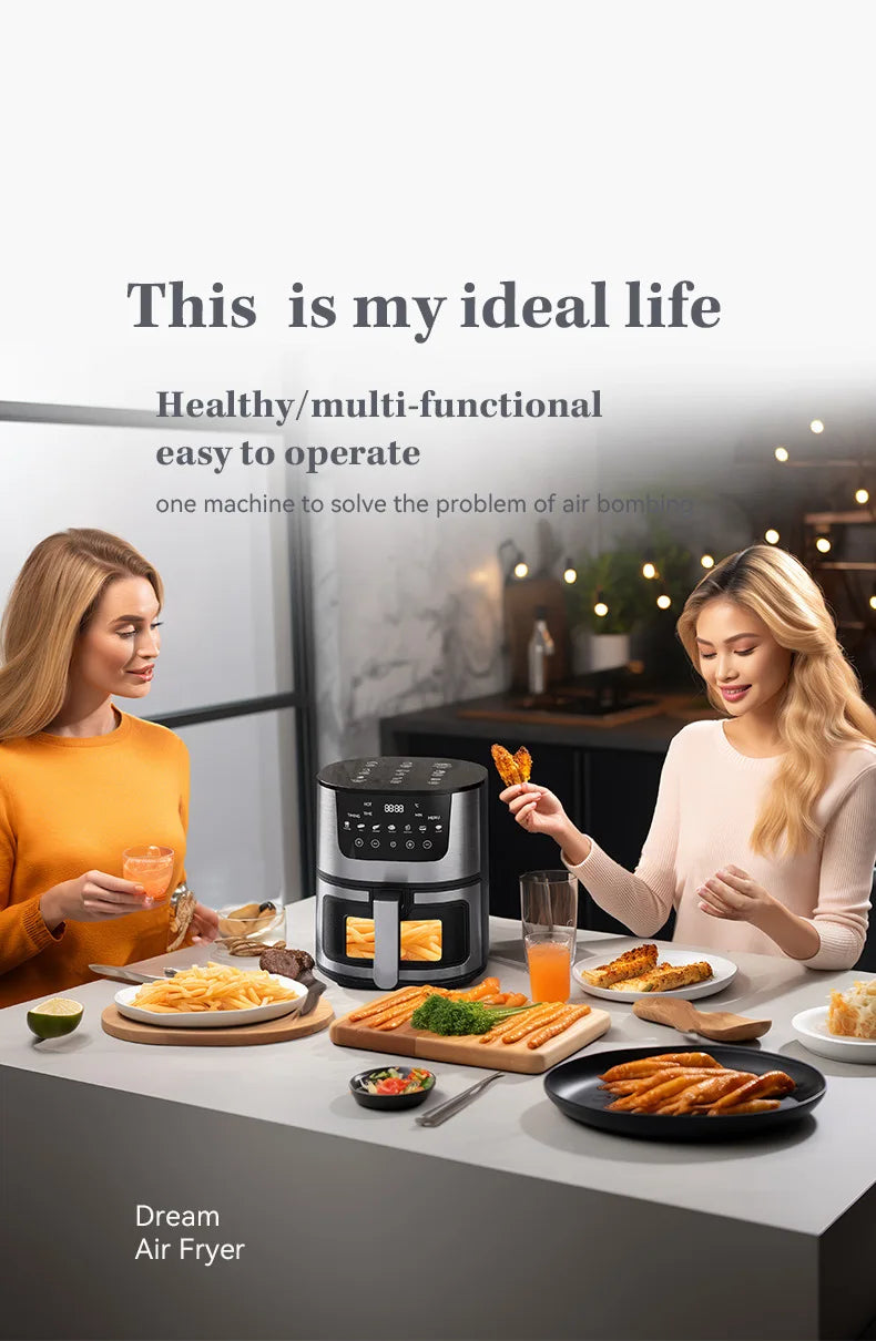 2024 New 4L Large Capacity Household Automatic Intelligent Air Fryer Visual Window Design Touch Screen Stainless Steel Oven