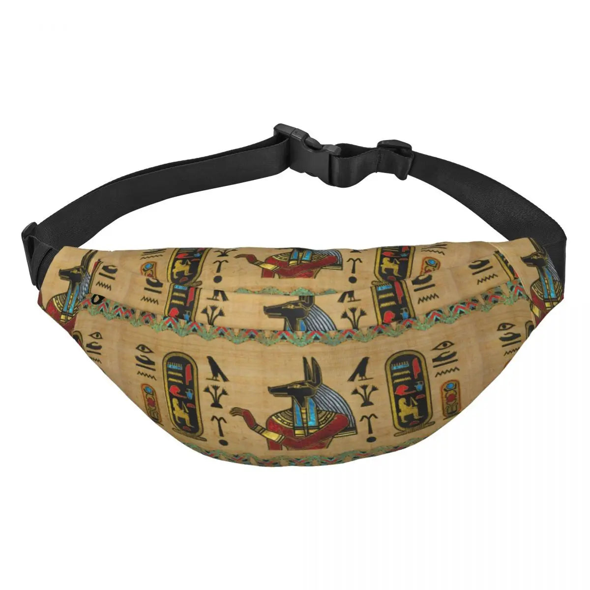 Ancient Gold Pharaoh Egypt King Tut Fanny Bag Custom Egyptian Hieroglyphic Sling Crossbody Waist Pack Hiking Phone Money Pouch