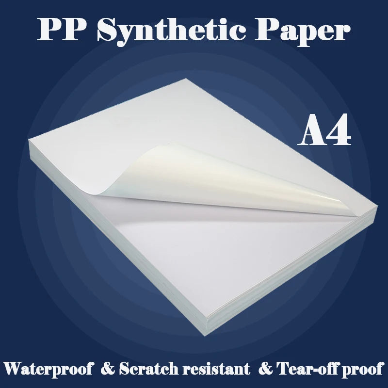 A4 PP Self-adhesive Synthetic Paper Glossy Matte Surface Waterproof Tear-off Resistant Label Sticker for Inkjet or Laser Printer