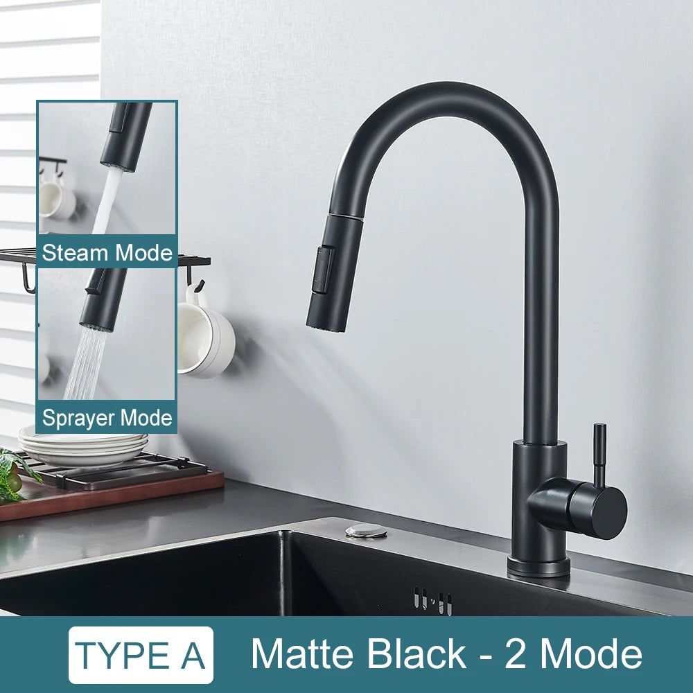 Black Kitchen Faucet Two Function Single Handle Pull Out Mixer  Hot and Cold Water Taps Deck Mounted