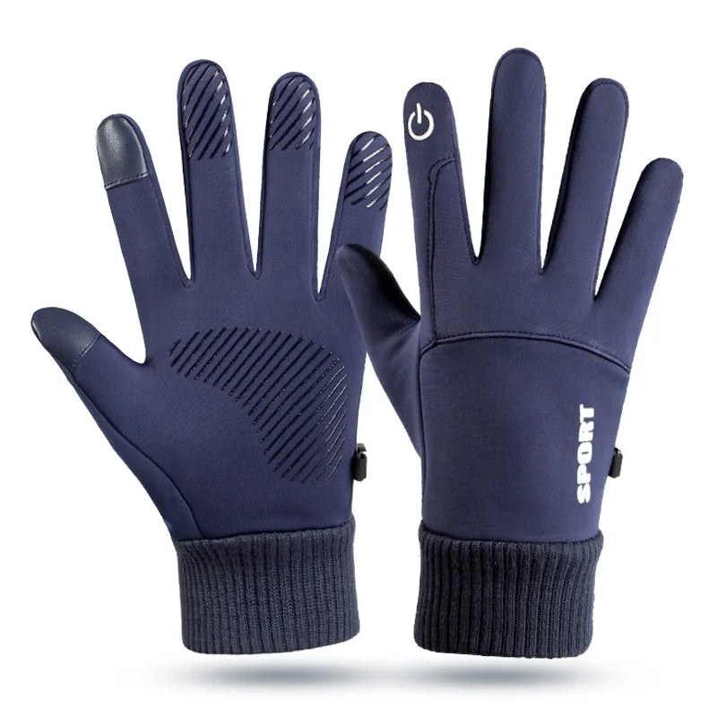 Black Winter Warm Full Fingers Waterproof Cycling Outdoor Sports Running Motorcycle Ski Touch Screen Fleece Gloves