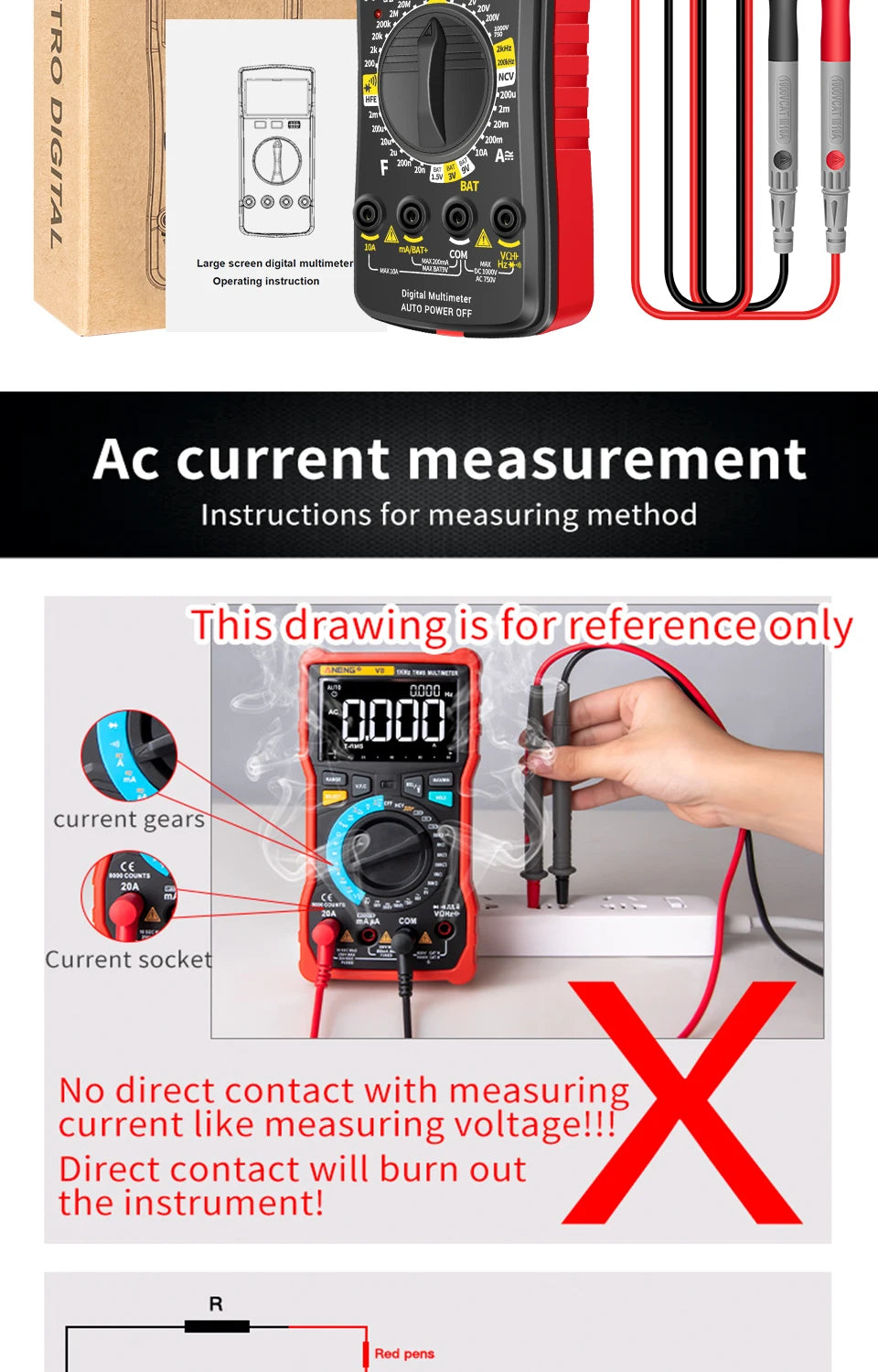 ANENG SZ08 Digital Ultra-thin Multimeter Storage Professional Meter Auto Voltmeter AC DC 220V Resistance Handhold Testers