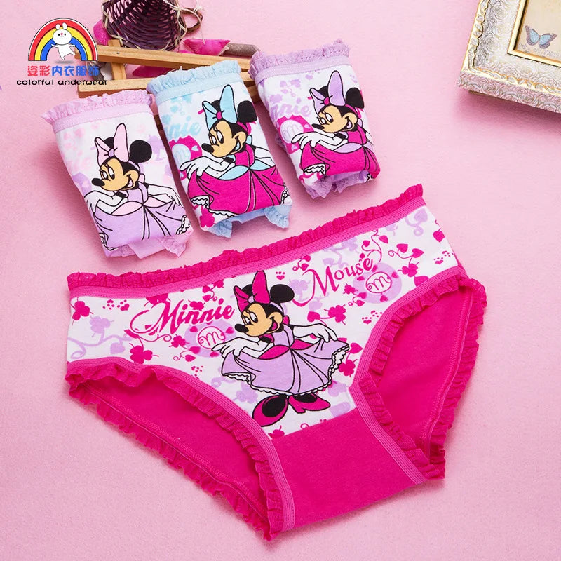 4 Pack Disney Mickey Mouse Children's Panties Classic Cute Minnie Mickey Mouse Cartoon Girls Cotton Briefs