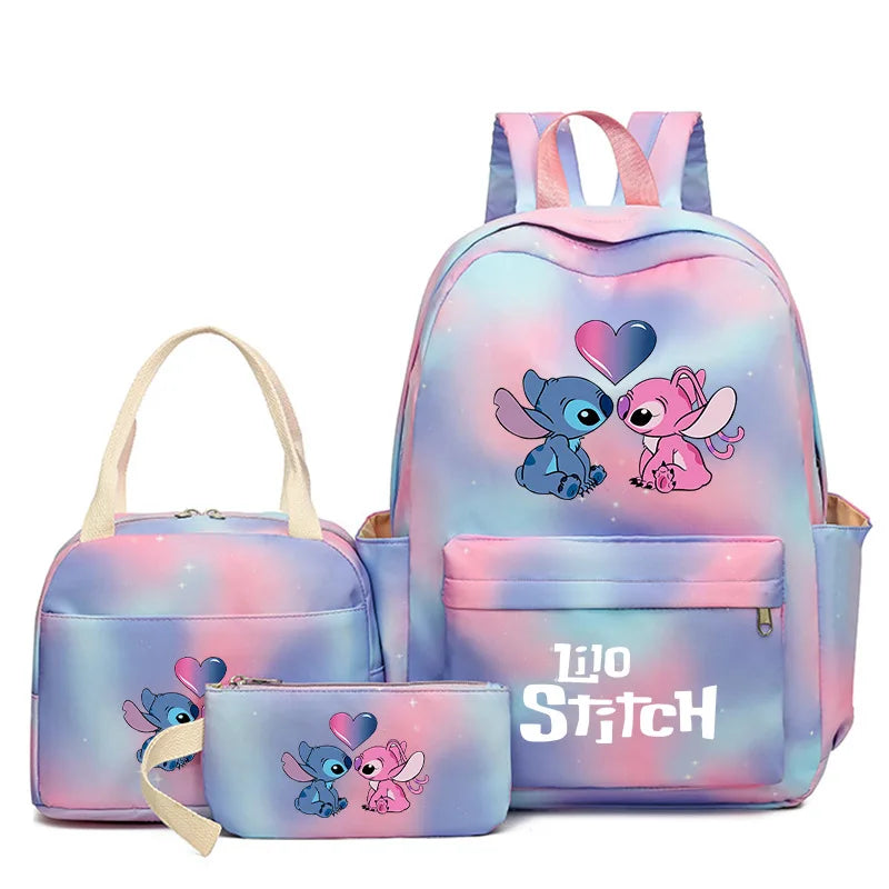 3Pcs/set Disney Lilo Stitch Student Boy Girl Schoolbag Colorful Backpack with Lunch Bag Children Teenager Cartoon School Bookbag