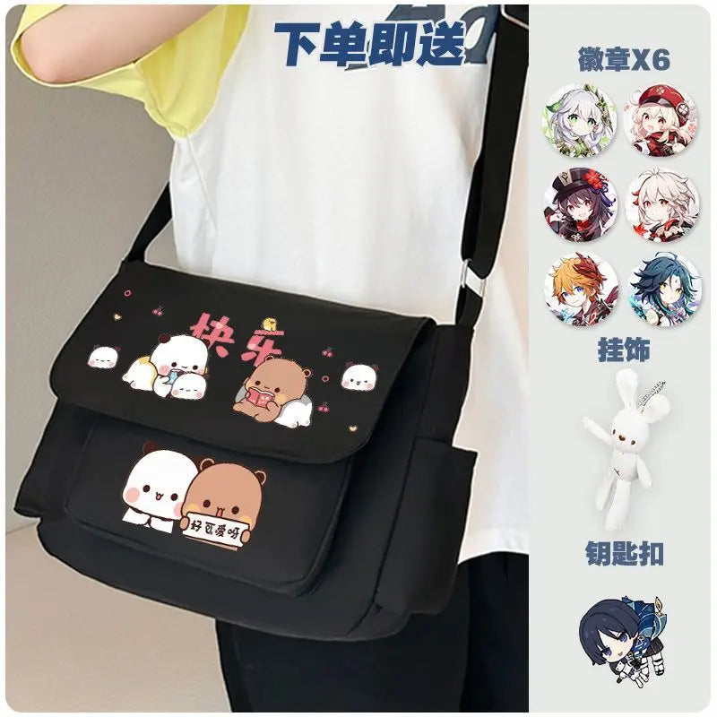 Cartoon bubu and Yier high-capacity Shoulder Bags Student Sports Crossbody Backpack Black White Messenger Bag Girl birthday gift