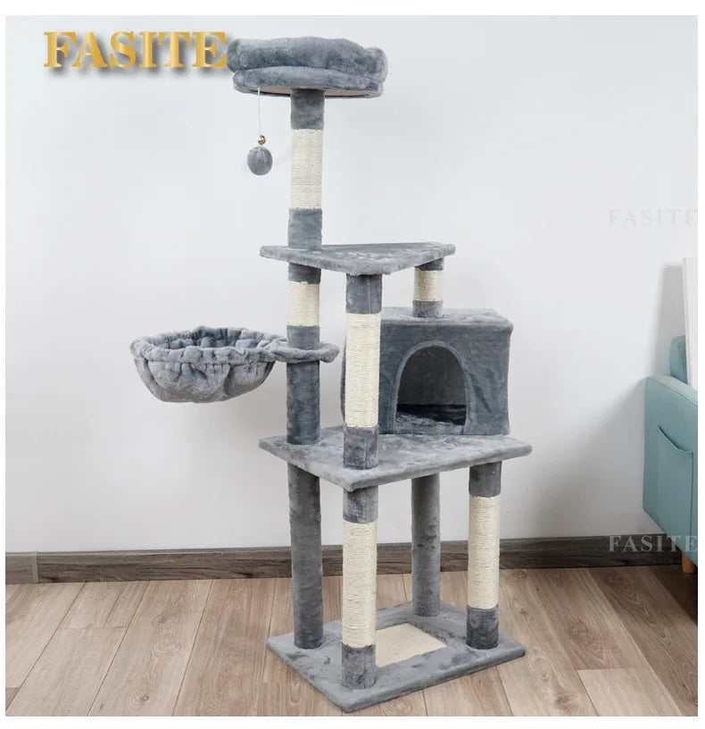 Cat Tower Hammock Cat Tree House Toy Bed Basket Big Condo Tunnel Home Ball Ceiling Ramp Outdoor Nest Swing Wooden Supplies Pet