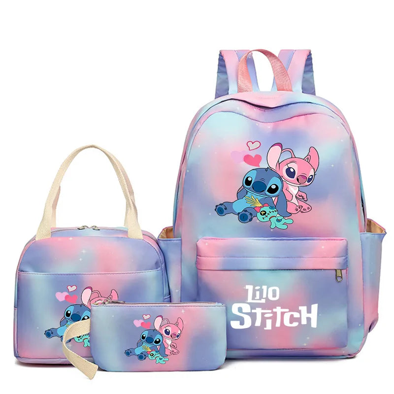 3Pcs/set Disney Lilo Stitch Student Boy Girl Schoolbag Colorful Backpack with Lunch Bag Children Teenager Cartoon School Bookbag