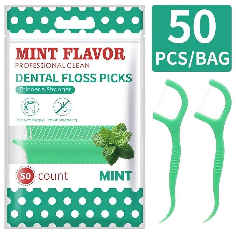 200pcs Dental Floss and Plastic Toothpicks for One-time Cleaning of Dental Gaps-Oral Care