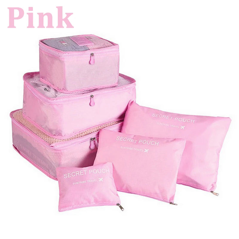 6 Pcs/Set Pink/Blue/Grey Travel Storage Bag Large Capacity Waterproof Luggage Clothing Underwear Storage Bag Bag With Zipper