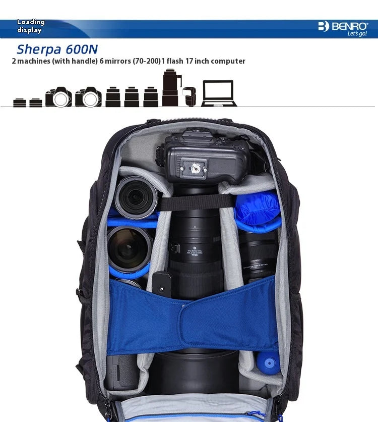 BENRO Sherp600N Professional Shoulder Camera Bag Backpack for Nikon Canon 400 500 300mm 100-400 Large Fixed Focus Birding Storag