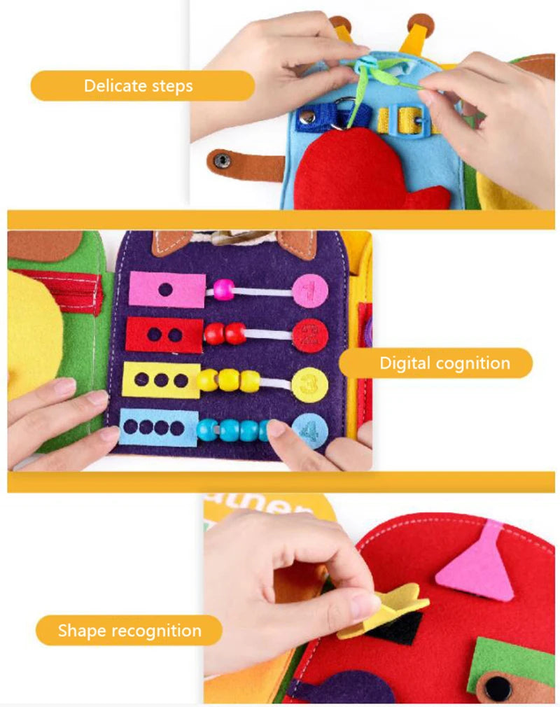 3D Montessori Baby Busy Board Felt Books Montessori Fine Motor Skills Activity Toys Quiet Cloth Books Preschool Teaching Aids