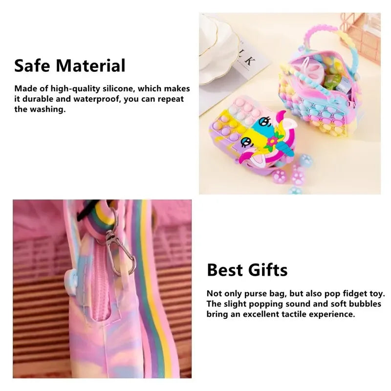 1pc Pop Purse Silicone Sensory Push Pop Bubble Bag Crossbody Bag Antistress Toys Cartoon Unicorn Handbag Coin Pouch For Kids