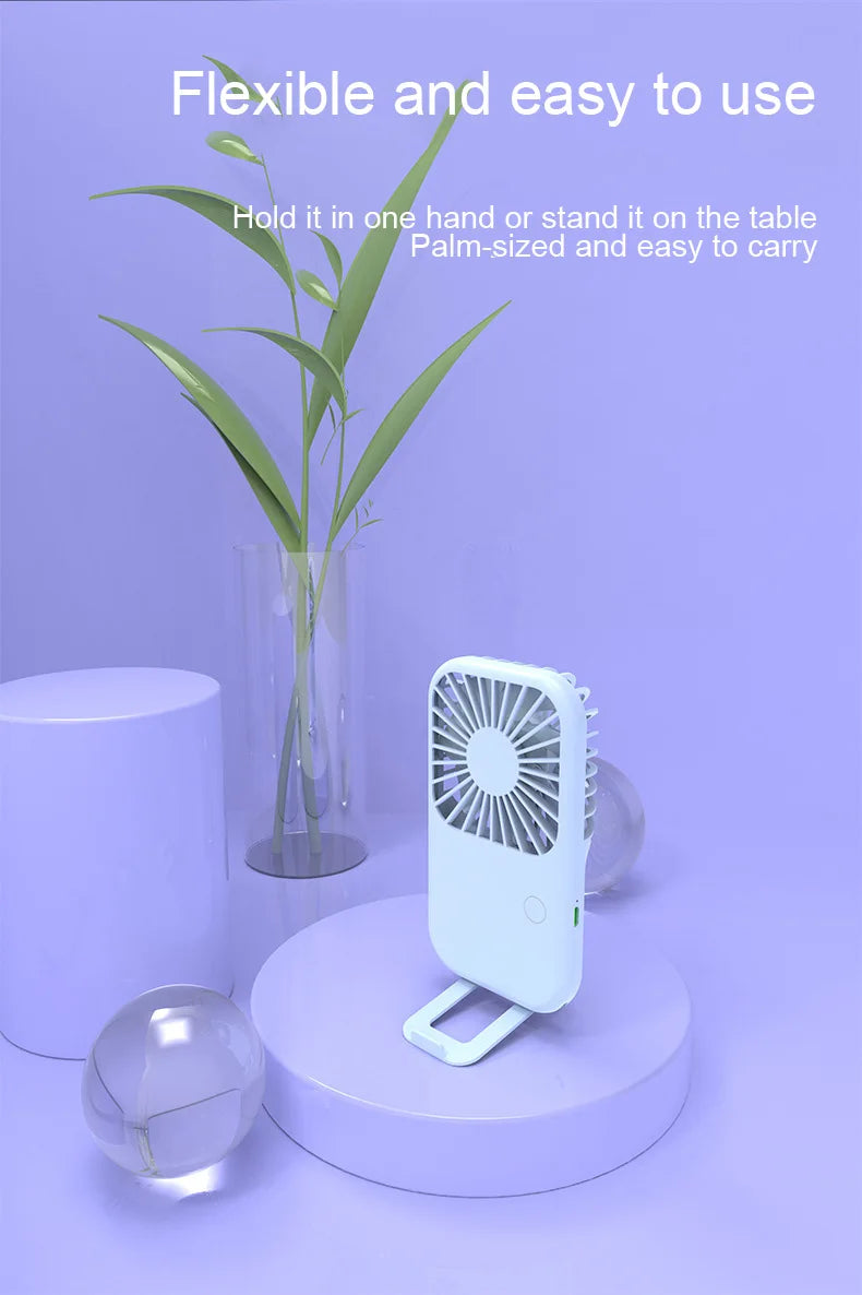 Compact Mini Fan Rechargeable Stand Small Pocket Fan with Three Wind Speeds Powerful Range Long-lasting Fan