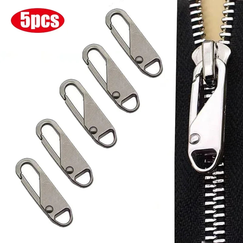 5Pcs Detachable Zipper Puller Metal Zipper Head Repair Kits Universal Replacement for Luggage Purse Bags Clothes Zipper Slider