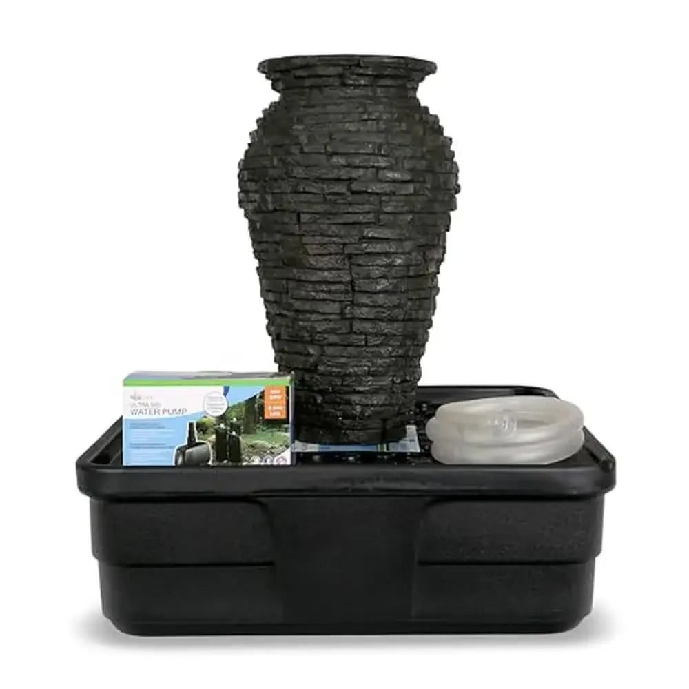 24" Stackable Urn Water Fountain Kit with AquaBasin 30 and Ultra 550 Pump Outdoor Fountain Slate Texture Fire Fountain Add-On