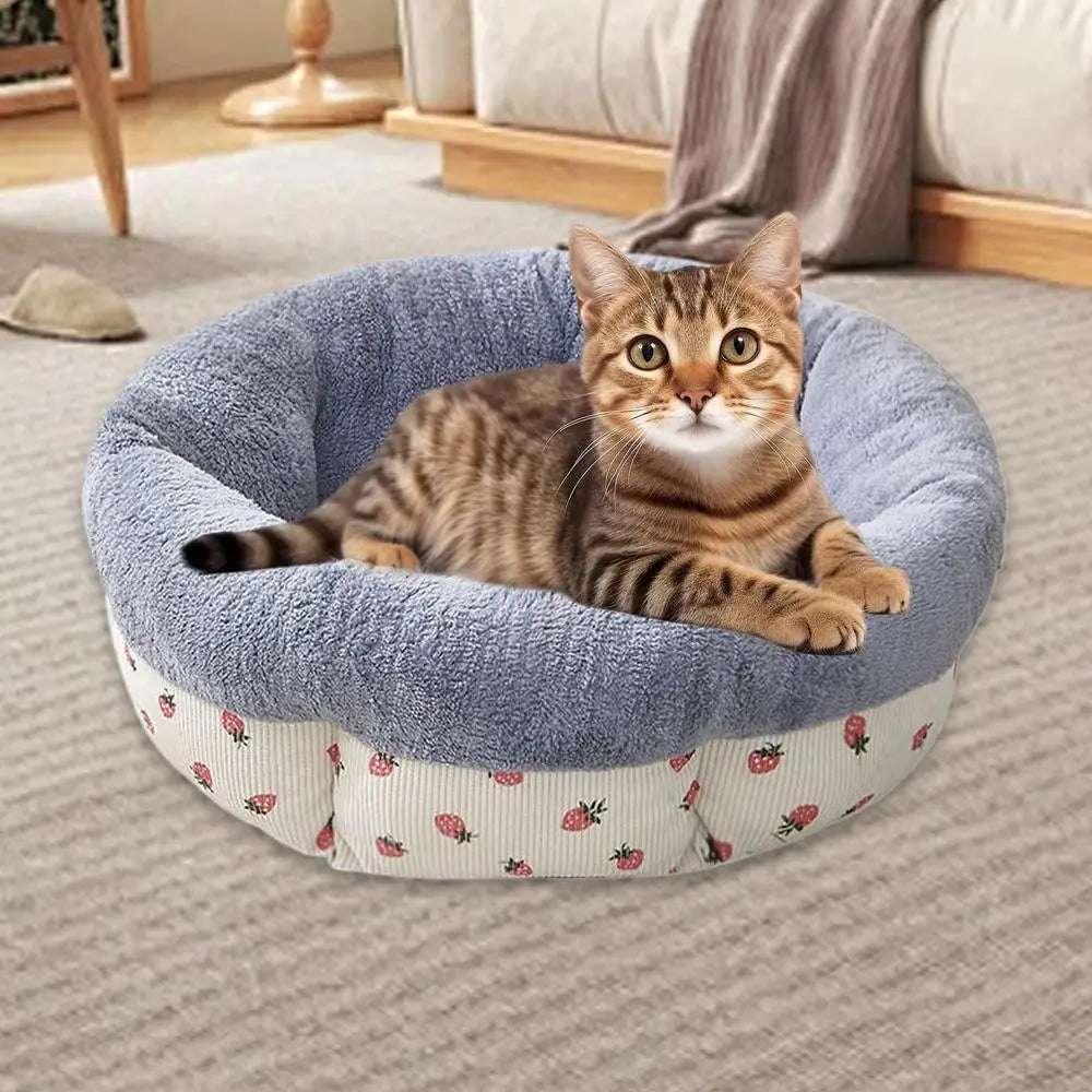 Cat Beds For Indoor Cats Donut Cuddler Pet Round Bed Machine Washable Calming Soft Cat Bed All Seasons Warm With Non-Slip Bottom